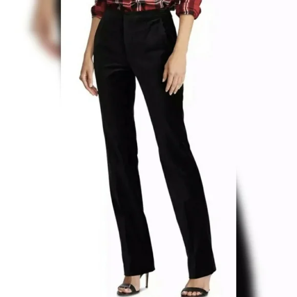 Ralph Lauren Women's Stretch Velvet Straight Pant - Size 10P in Polo Black Ralph Lauren Women's Stretch Velvet Straight Pant - Size 10P in Polo Black